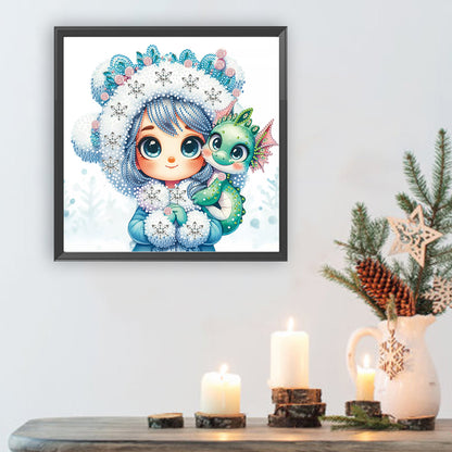 Blue-Haired Girl And Dragon - Special Shaped Drill Diamond Painting 30*30CM