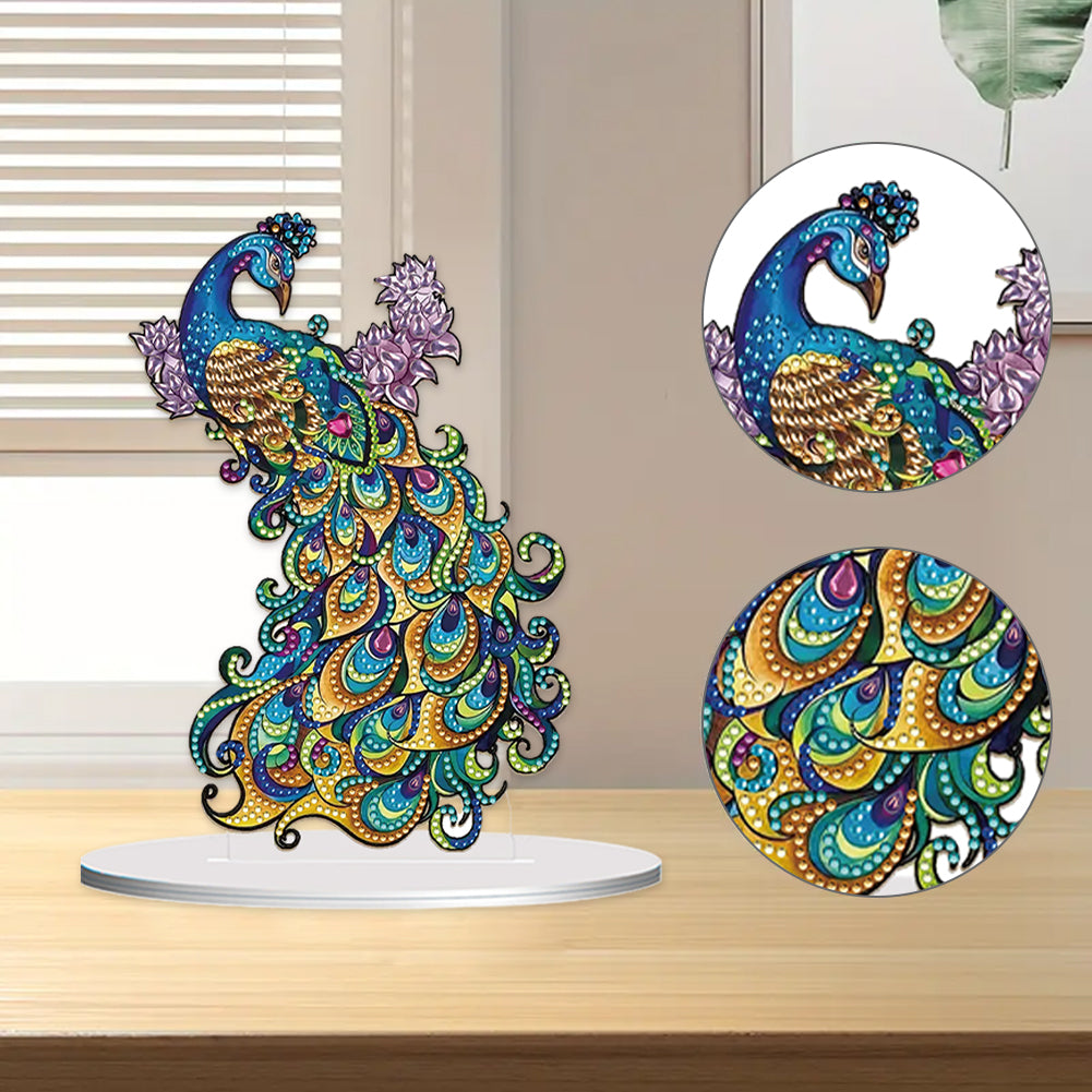 Diamond Painting Desktop Ornament Kit for Office Desktop Decor 20x25cm (Peacock)