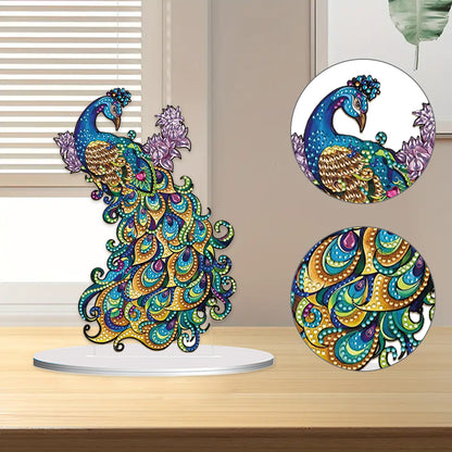 Diamond Painting Desktop Ornament Kit for Office Desktop Decor 20x25cm (Peacock)