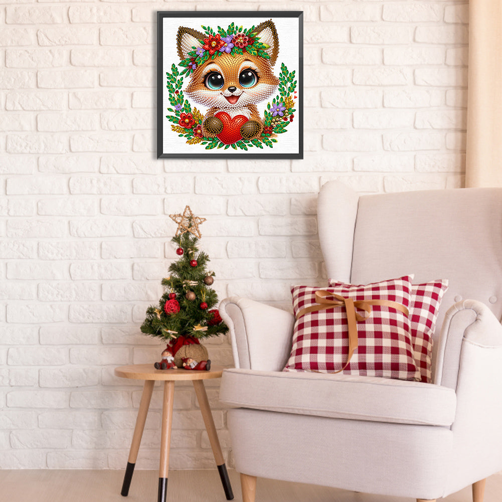 Little Fox Wearing Flowers - Special Shaped Drill Diamond Painting 30*30CM