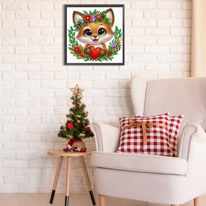 Little Fox Wearing Flowers - Special Shaped Drill Diamond Painting 30*30CM