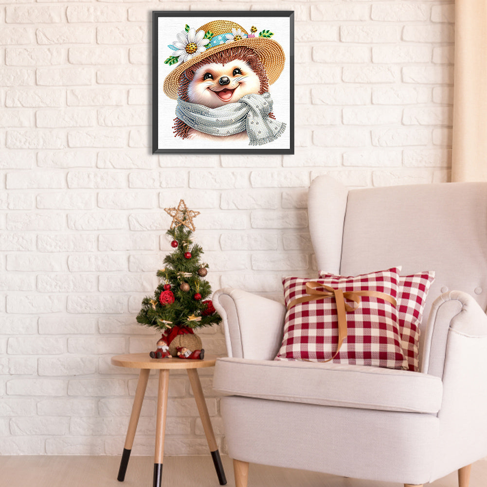 Little Hedgehog Wearing Flowers - Special Shaped Drill Diamond Painting 30*30CM