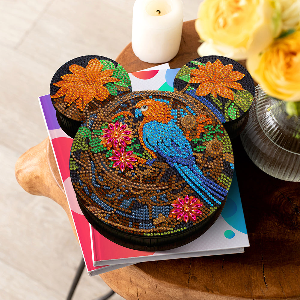 Wood DIY Diamond Painting Jewelry Organizer Box Kit for Adults Kids(Flower Bird)