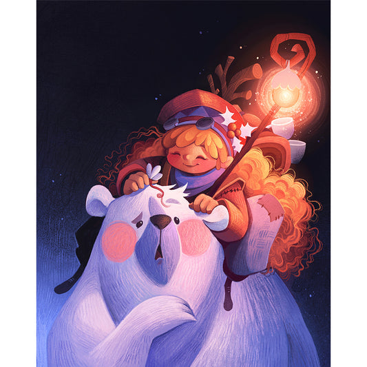 Girl And Big White Bear - 11CT Stamped Cross Stitch 40*50CM