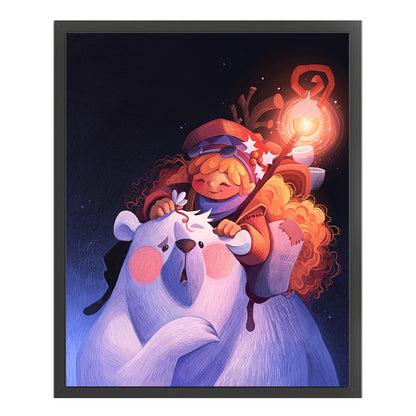 Girl And Big White Bear - 11CT Stamped Cross Stitch 40*50CM