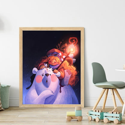 Girl And Big White Bear - 11CT Stamped Cross Stitch 40*50CM