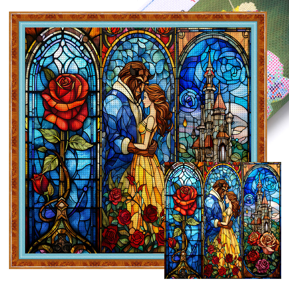 Glass Painting-Beauty And The Beast - 14CT Stamped Cross Stitch 50*50CM