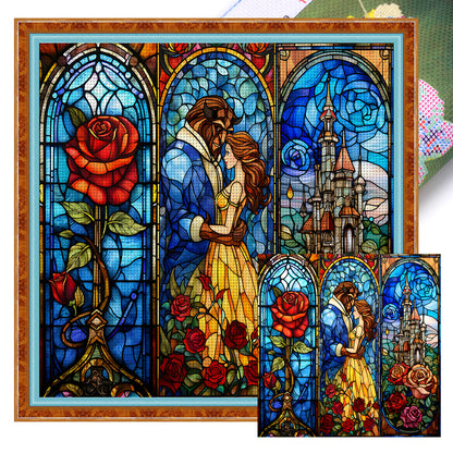 Glass Painting-Beauty And The Beast - 14CT Stamped Cross Stitch 50*50CM