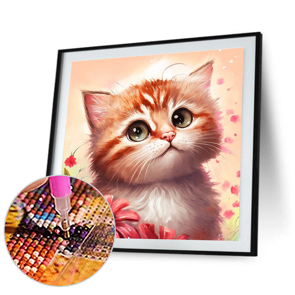 Flower And Orange Cat - Full Round Drill Diamond Painting 30*30CM