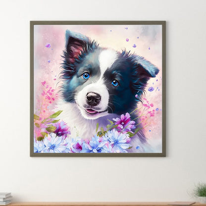 Flowers And Shepherd Dog - Full Round Drill Diamond Painting 30*30CM