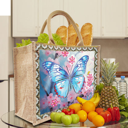Linen Diamond Painting Tote Bag Replaceable Canvas for Women (Garden Butterfly)