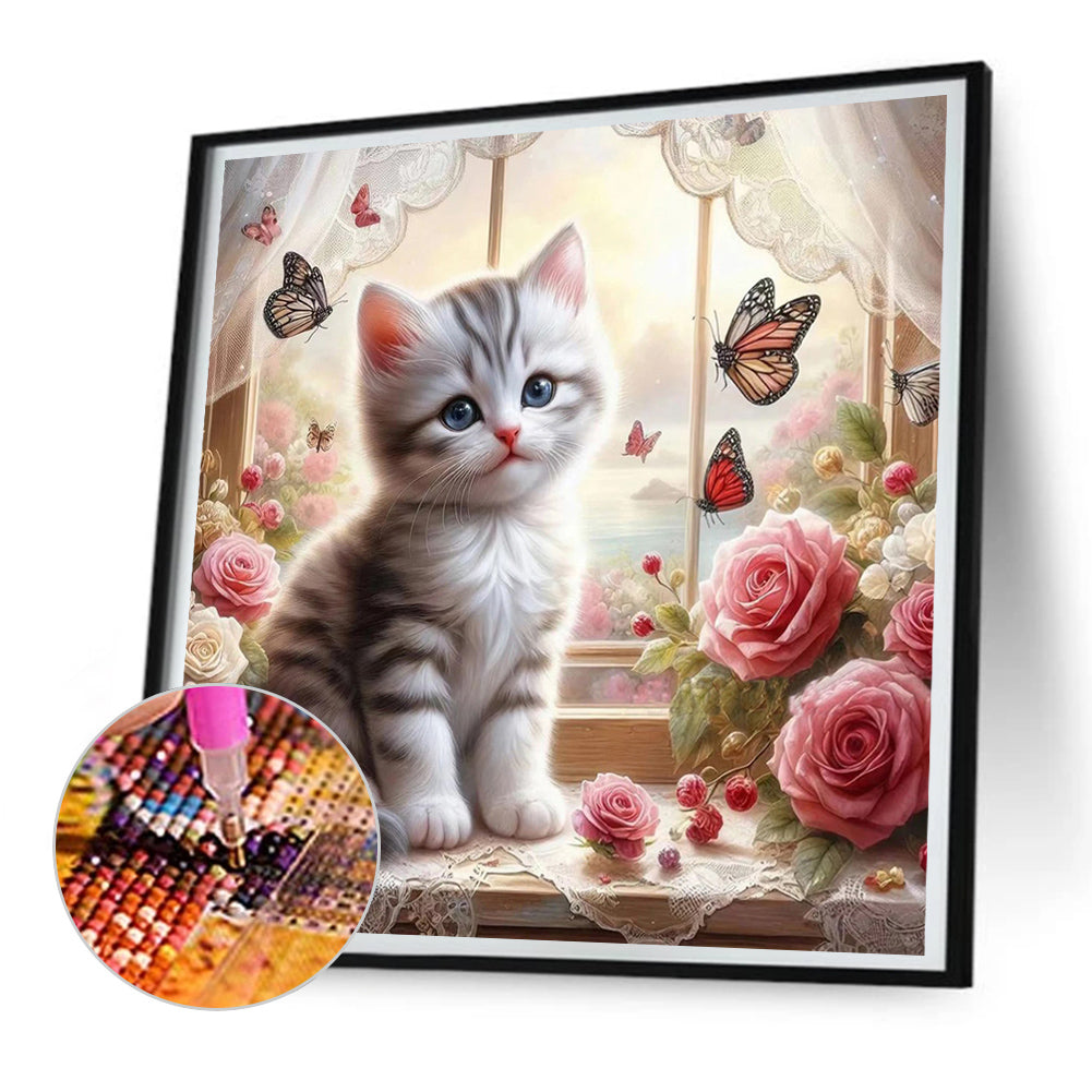 Kitten By The Window - Full Round Drill Diamond Painting 30*30CM