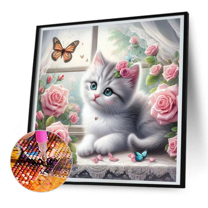 Kitten By The Window - Full Round Drill Diamond Painting 30*30CM