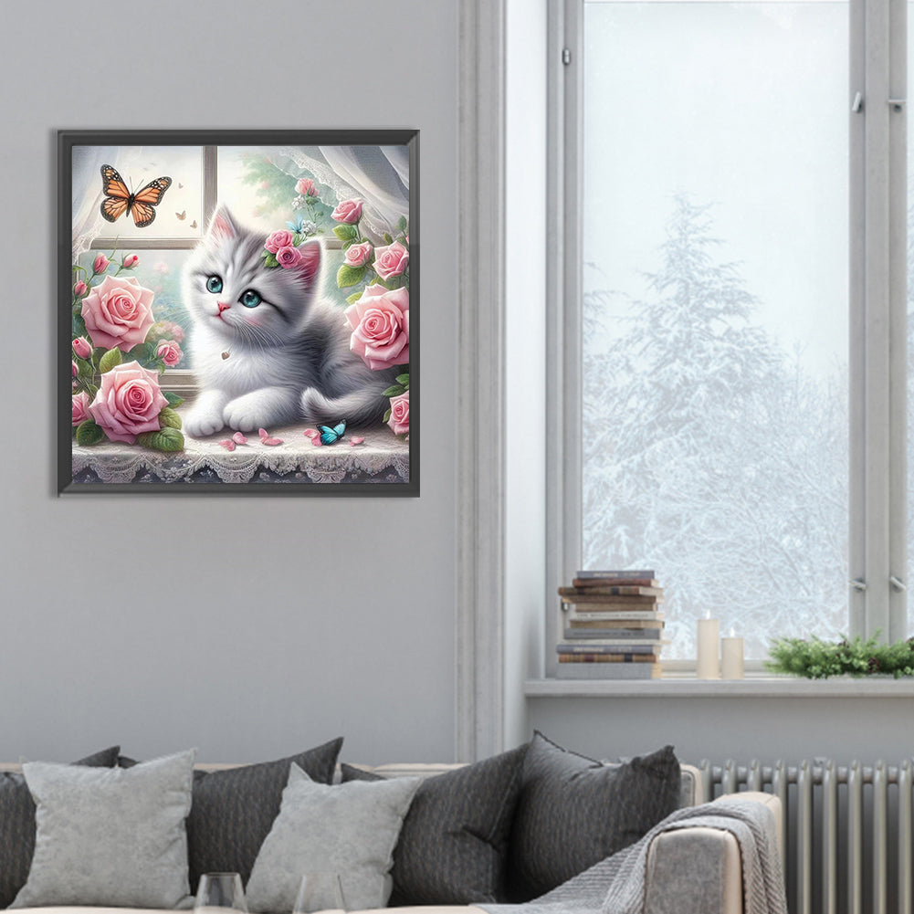 Kitten By The Window - Full Round Drill Diamond Painting 30*30CM