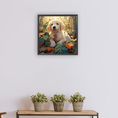 Puppy In Forest - Full Round Drill Diamond Painting 30*30CM