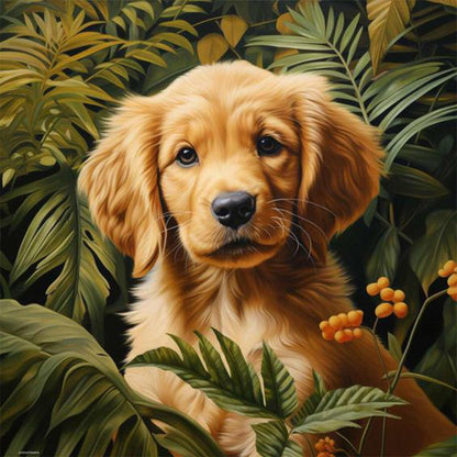 Golden Retriever Puppy - Full Round Drill Diamond Painting 30*30CM