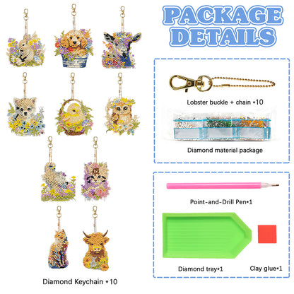 10Pcs Rabbit Double Sided Diamond Painting Keychain Pendant for Beginners Adults