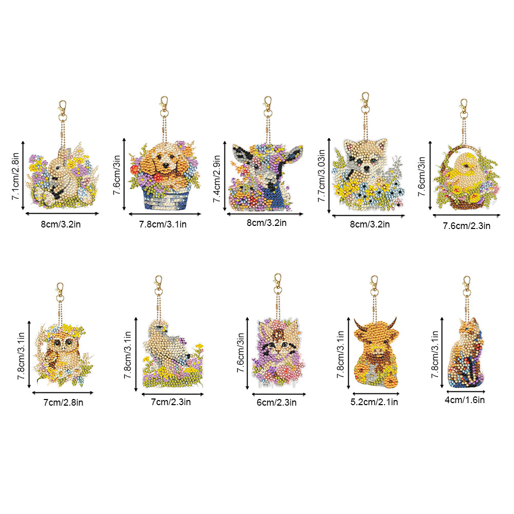 10Pcs Rabbit Double Sided Diamond Painting Keychain Pendant for Beginners Adults