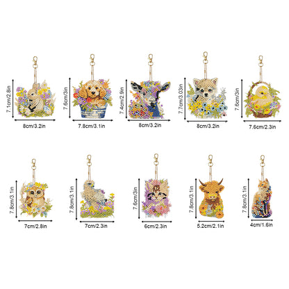 10Pcs Rabbit Double Sided Diamond Painting Keychain Pendant for Beginners Adults