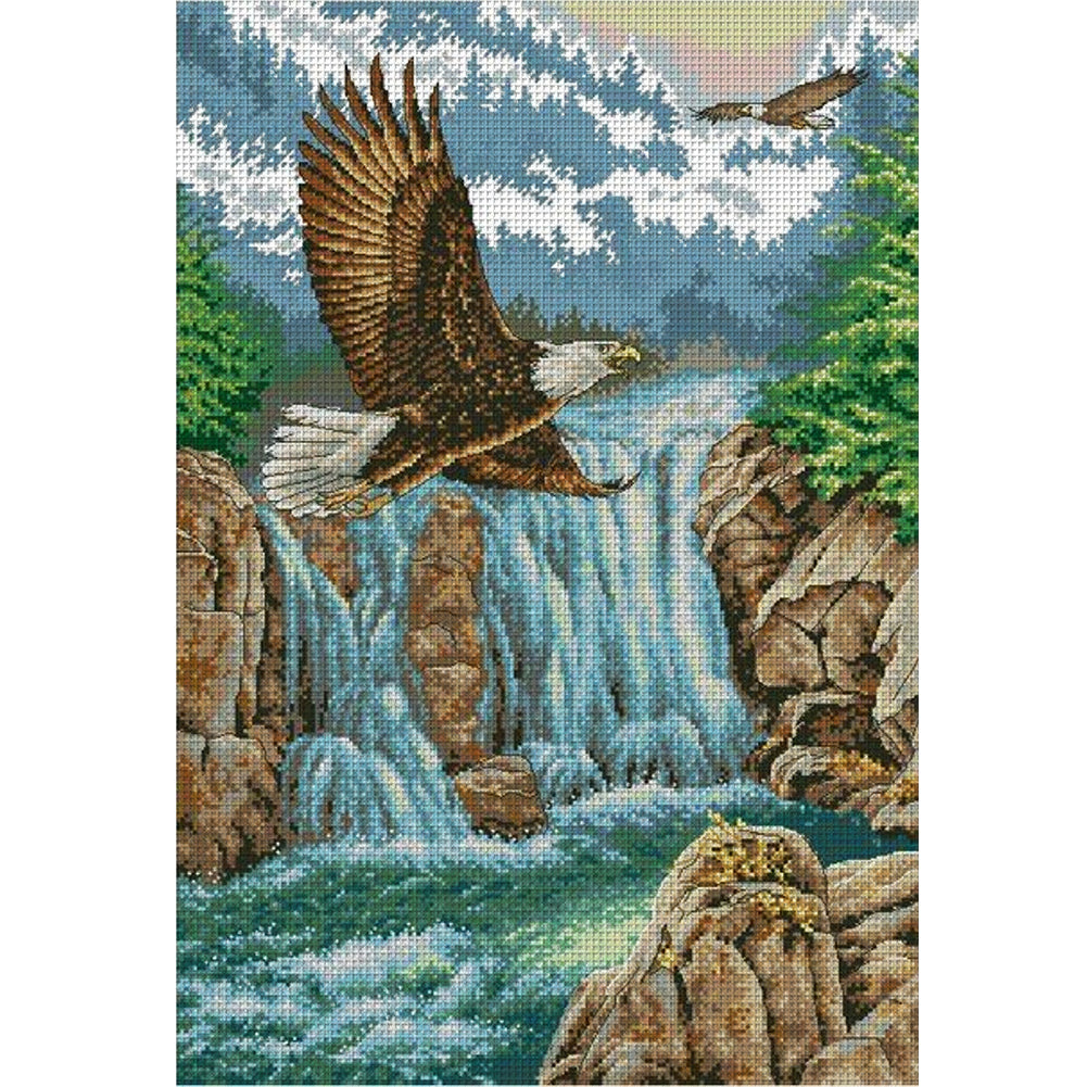 Waterfall Eagle - 11CT Stamped Cross Stitch 50*70CM