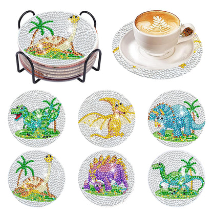 8 Pcs Acrylic Diamond Painting Coasters Kits with Holder for Beginner (Dinosaur)