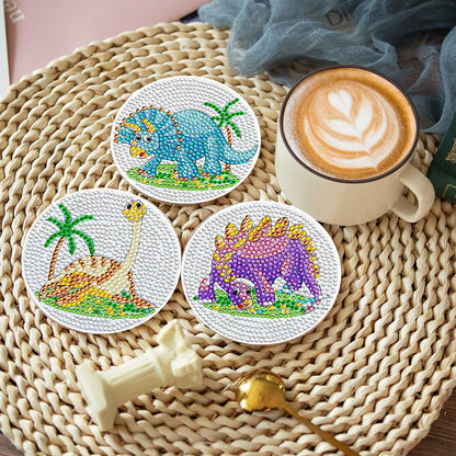8 Pcs Acrylic Diamond Painting Coasters Kits with Holder for Beginner (Dinosaur)