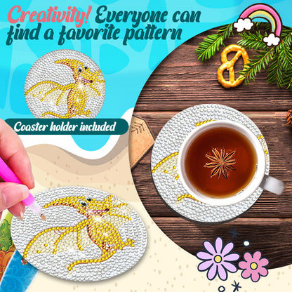 8 Pcs Acrylic Diamond Painting Coasters Kits with Holder for Beginner (Dinosaur)
