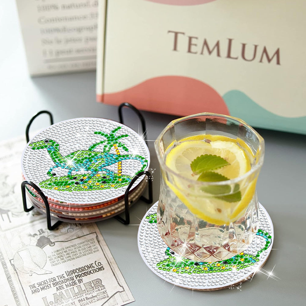 8 Pcs Acrylic Diamond Painting Coasters Kits with Holder for Beginner (Dinosaur)