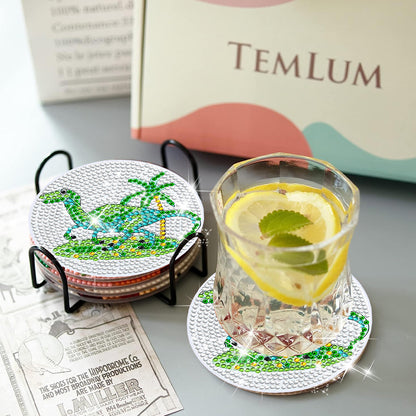 8 Pcs Acrylic Diamond Painting Coasters Kits with Holder for Beginner (Dinosaur)