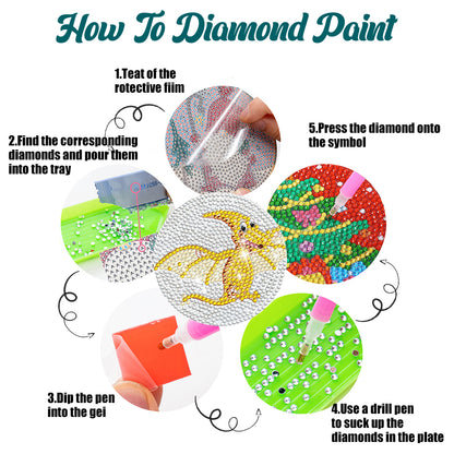8 Pcs Acrylic Diamond Painting Coasters Kits with Holder for Beginner (Dinosaur)