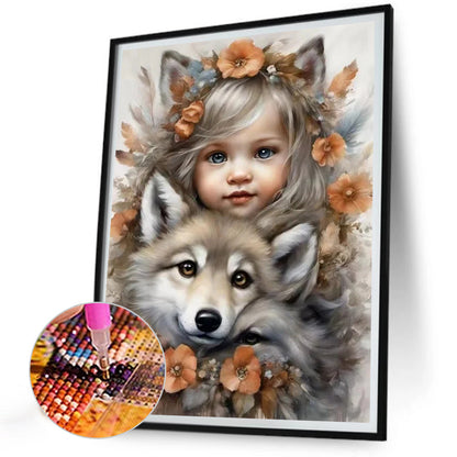 Cute Pet Girl - Full Round Drill Diamond Painting 30*40CM