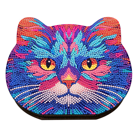 Wood Diamond Painting Jewelry Box Kit for Rings Necklace Organizer (Cat Head)