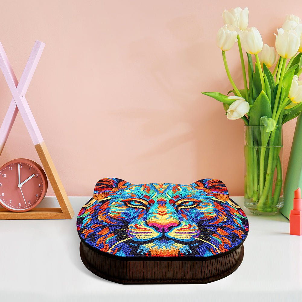 Wood Diamond Painting Jewelry Box Kit for Rings Necklace Organizer (Tiger Head