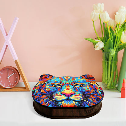 Wood Diamond Painting Jewelry Box Kit for Rings Necklace Organizer (Tiger Head