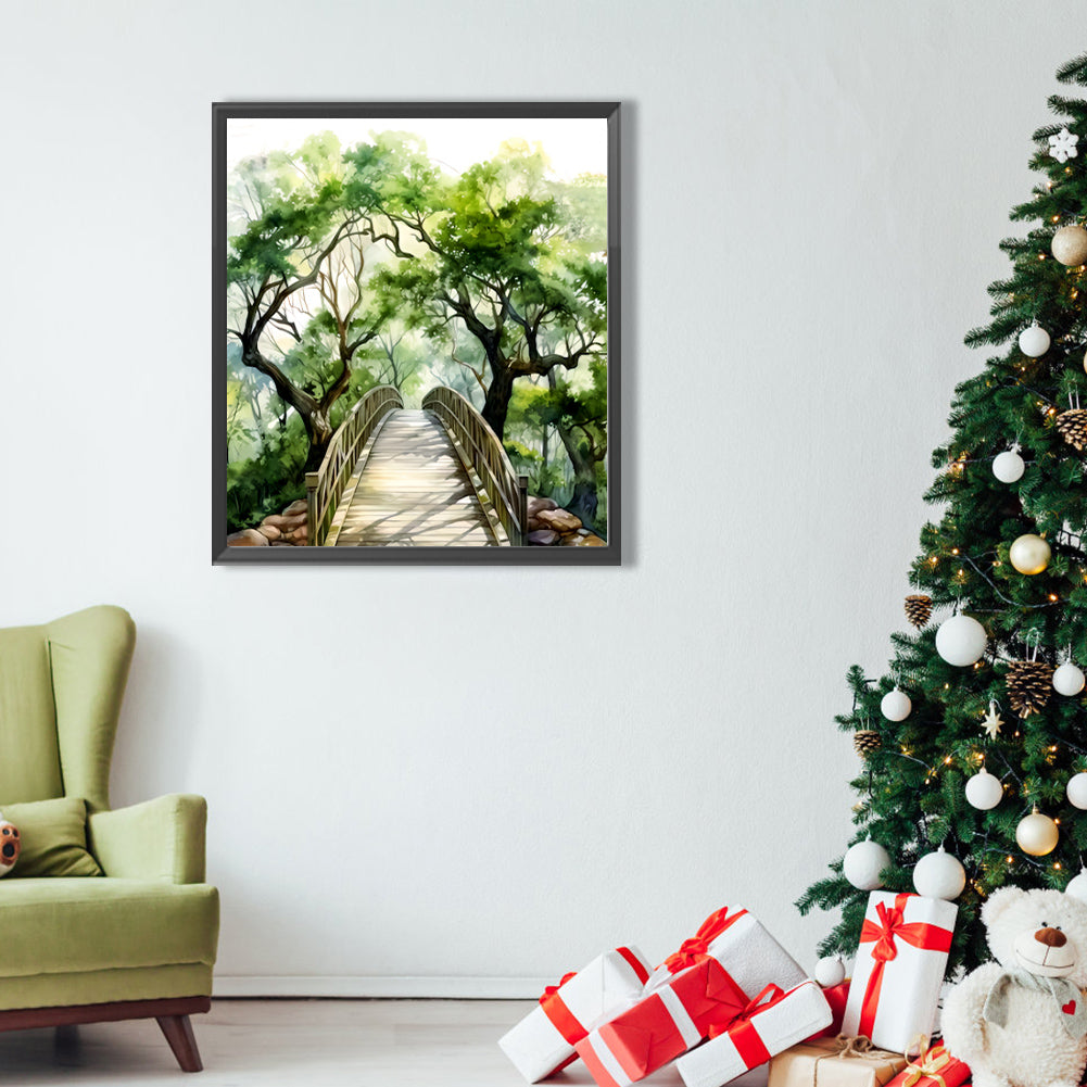 Oak Bridge Spring Forest - Full Round Drill Diamond Painting 40*45CM
