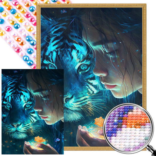 Beauty And Tiger - Full AB Round Drill Diamond Painting 40*55CM