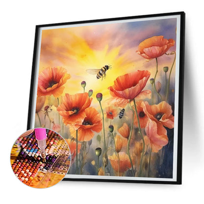 Poppy Flower - Full Round Drill Diamond Painting 30*30CM