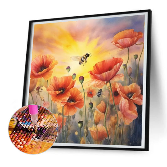 Poppy Flower - Full Round Drill Diamond Painting 30*30CM