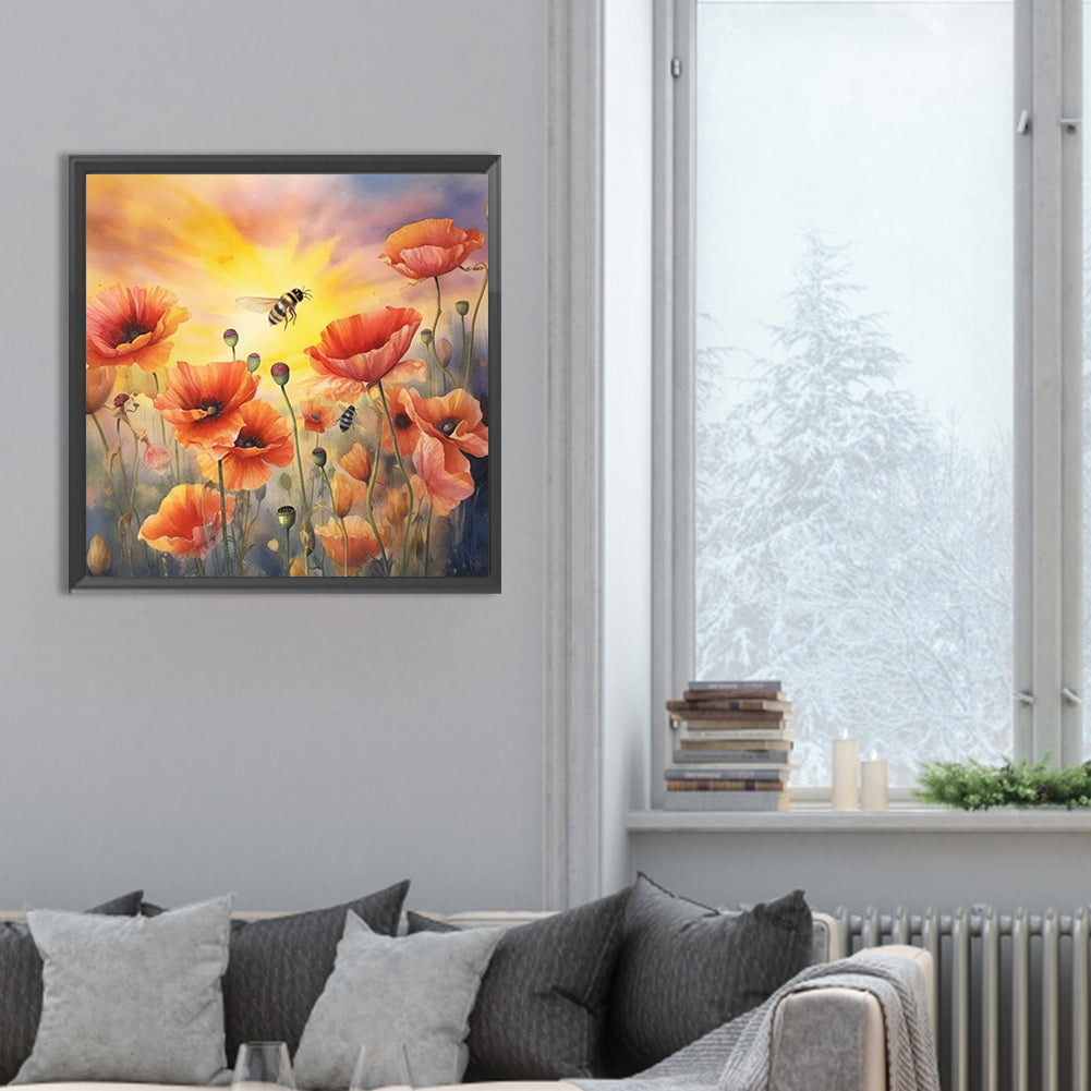 Poppy Flower - Full Round Drill Diamond Painting 30*30CM