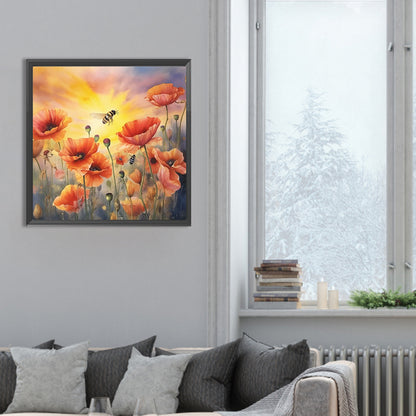 Poppy Flower - Full Round Drill Diamond Painting 30*30CM