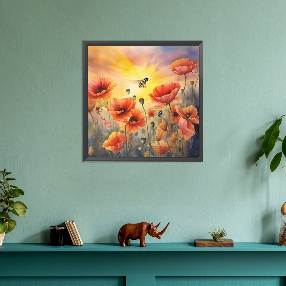 Poppy Flower - Full Round Drill Diamond Painting 30*30CM