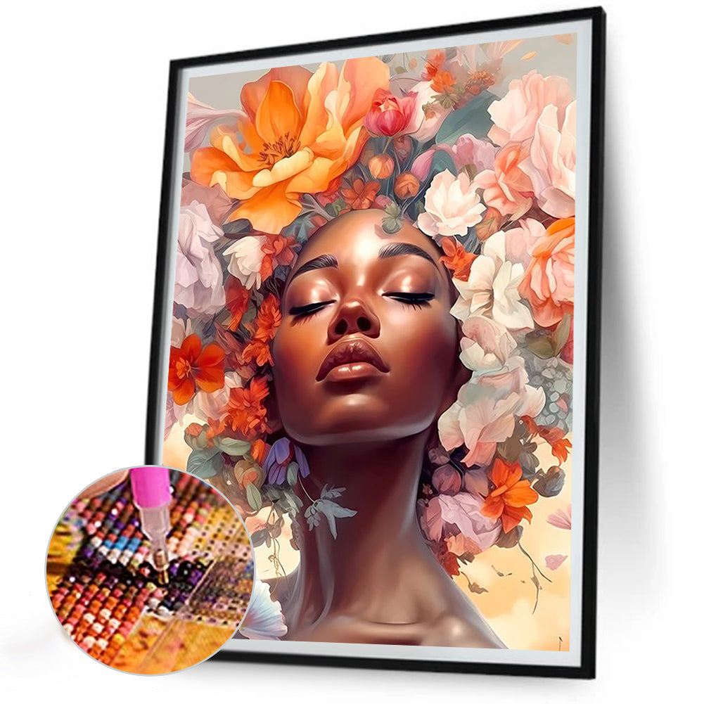 Flower And Girl - Full Round Drill Diamond Painting 30*40CM
