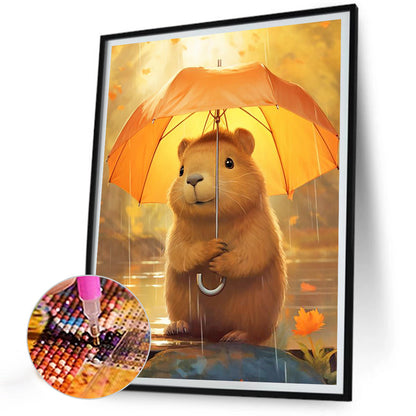 Capybara Holding An Umbrella - Full Round Drill Diamond Painting 30*40CM