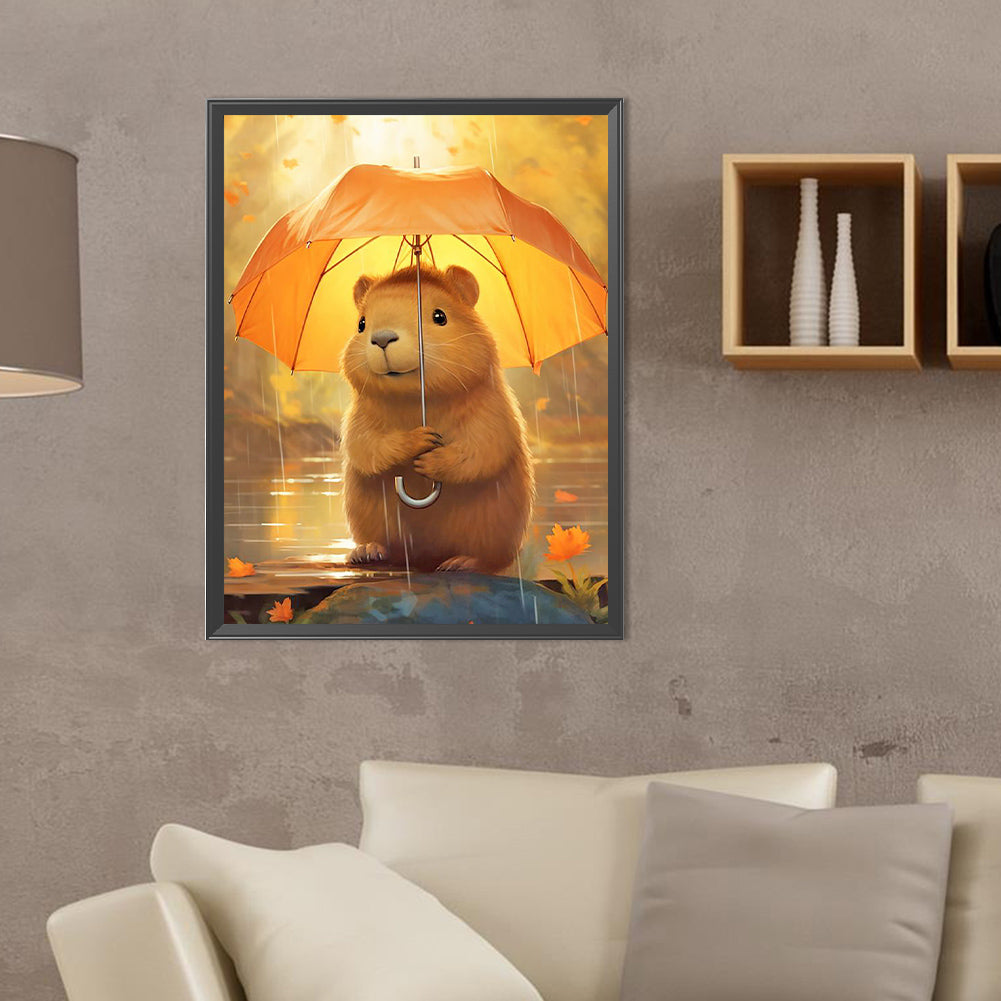 Capybara Holding An Umbrella - Full Round Drill Diamond Painting 30*40CM