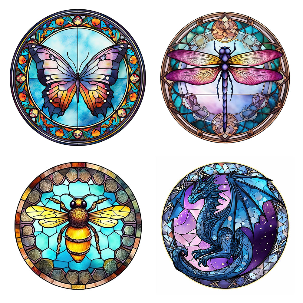 Glass Painting-Butterfly Dragonfly Bee Pterosaur - 18CT Stamped Cross Stitch