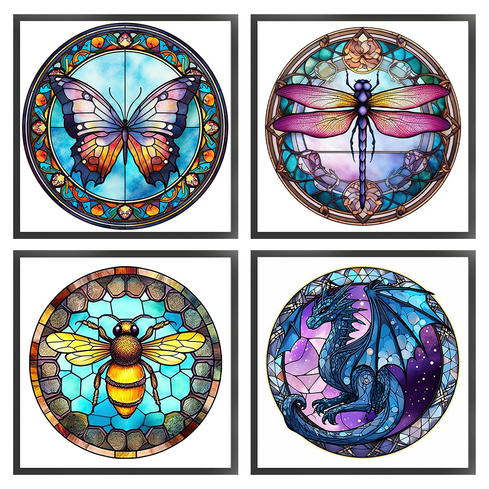 Glass Painting-Butterfly Dragonfly Bee Pterosaur - 18CT Stamped Cross Stitch
