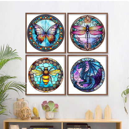 Glass Painting-Butterfly Dragonfly Bee Pterosaur - 18CT Stamped Cross Stitch