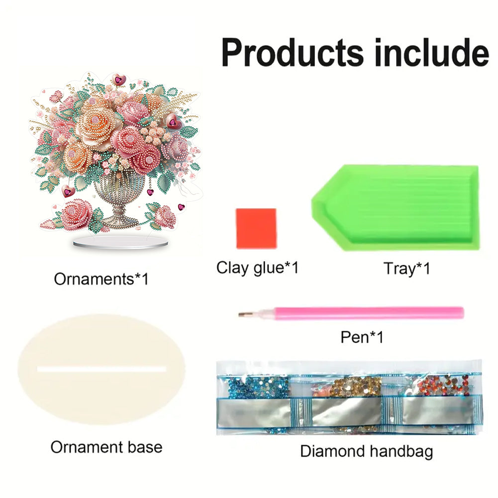Rose Vase Table Top Diamond Painting Ornament Kits for Office Desktop Decor