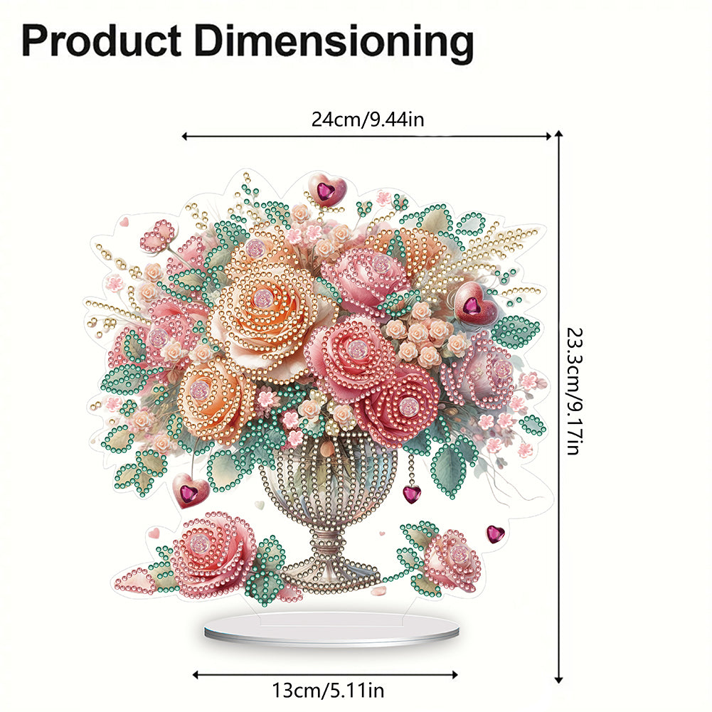 Rose Vase Table Top Diamond Painting Ornament Kits for Office Desktop Decor
