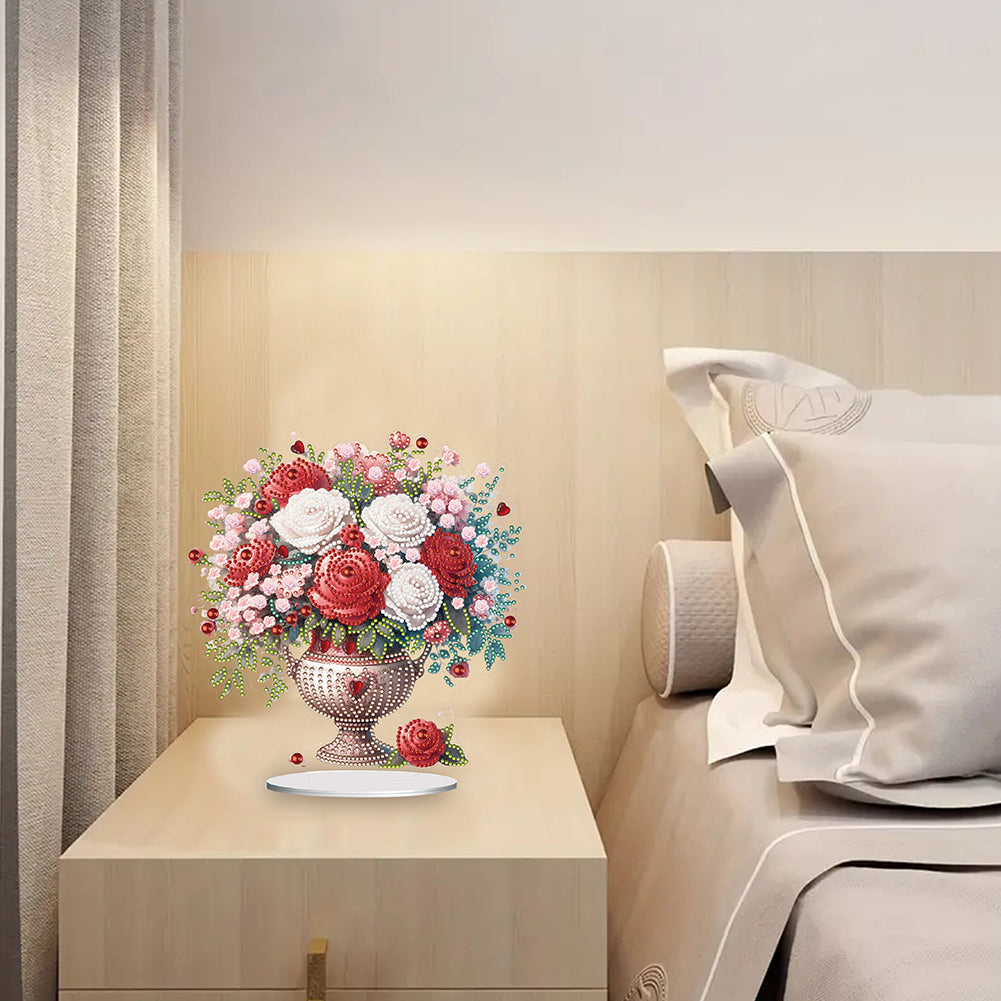 Rose Vase Table Top Diamond Painting Ornament Kits for Office Desktop Decor